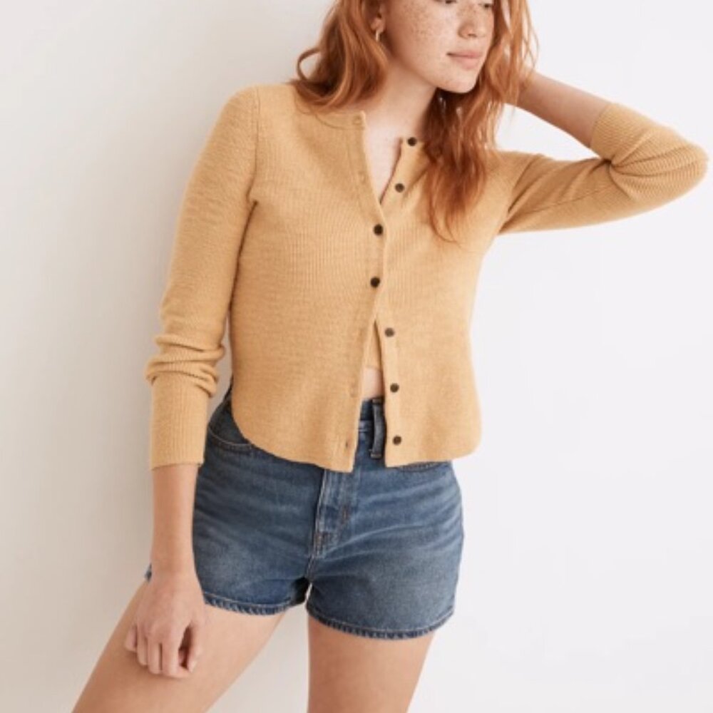 Madewell Halstead Autumn Gold Cotton Blend Rib Knit Cardigan Sweater size Medium